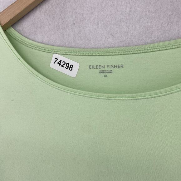 EILEEN FISHER Top XL Organic Cotton Stretch Jersey Scoop Neck 3/4 Sleeve Green - Picture 14 of 14
